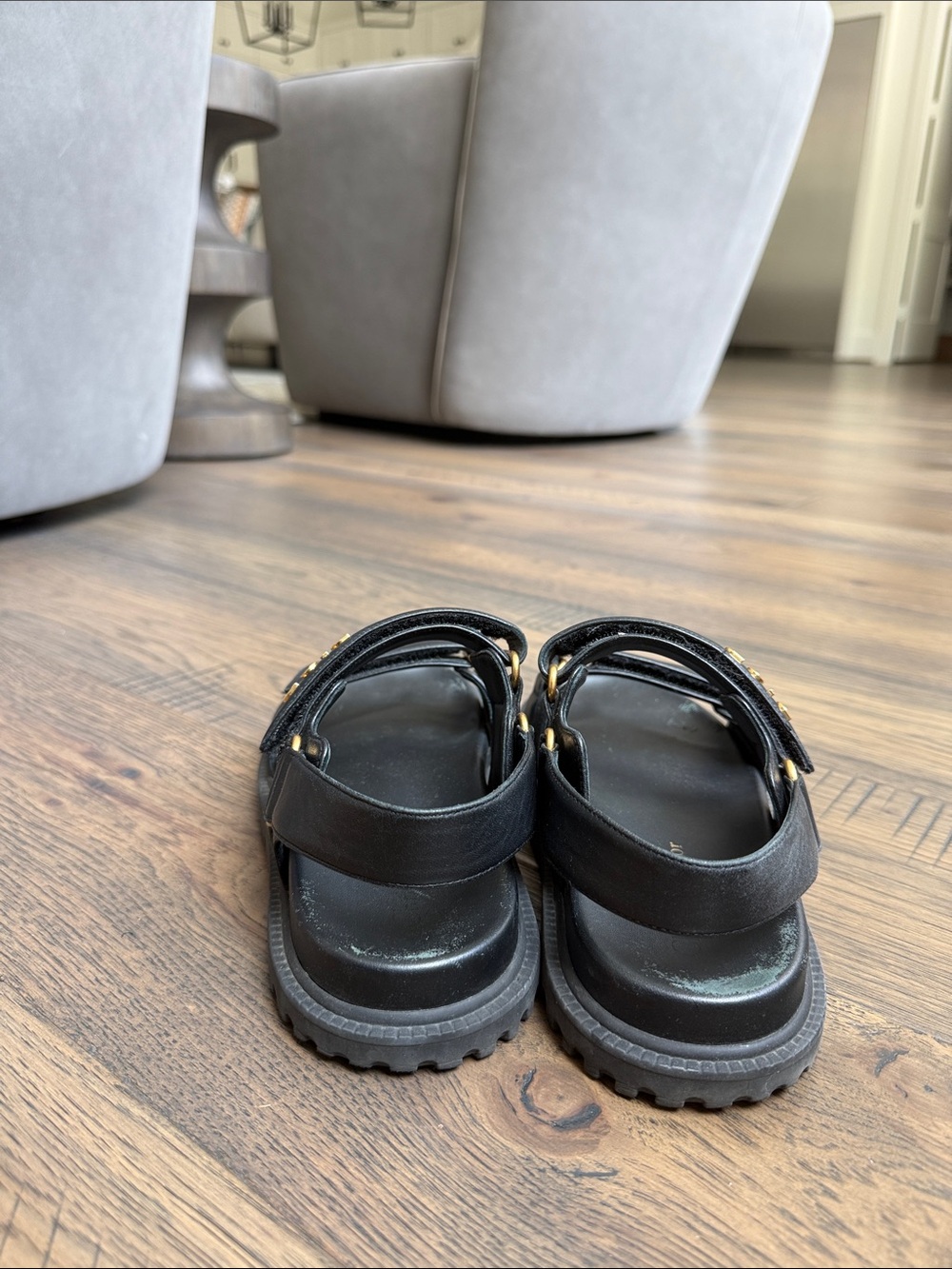 Dior Black Leather Dioract Sandals with Gold hardware 37.5 US 7 - Picture 7 of 8